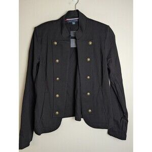 NWT Tommy Hilfiger Women's Double Breasted Blazer Black Medium Gold Buttons